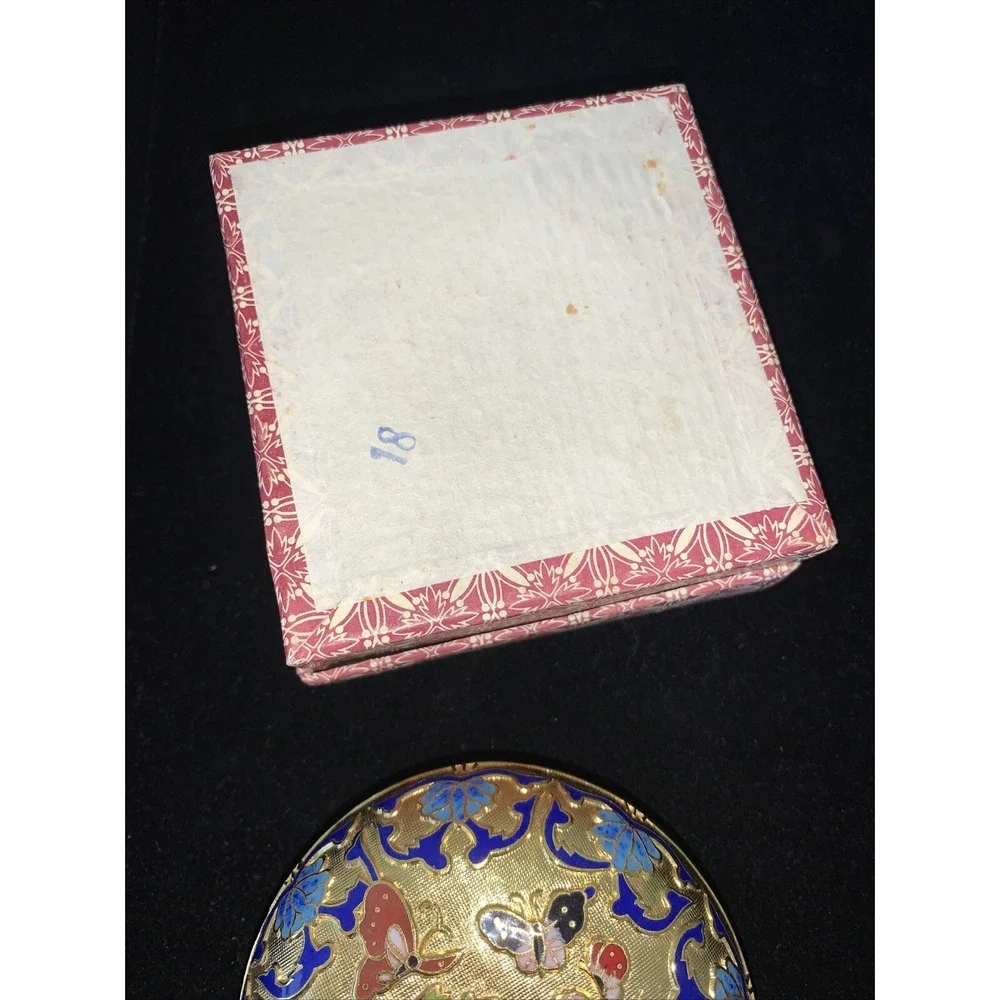 VINTAGE‎ CLOISONNE ENAMEL TRINKET BOX Rose And Butterfly Lilly 3 1/4